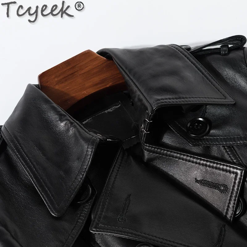 Tcyeek Real Sheepskin Genuine Leather Jacket Women 2023 Autumn Clothes Korean Slim Fit Coat Belt Fashion Motocycle Jackets Woman