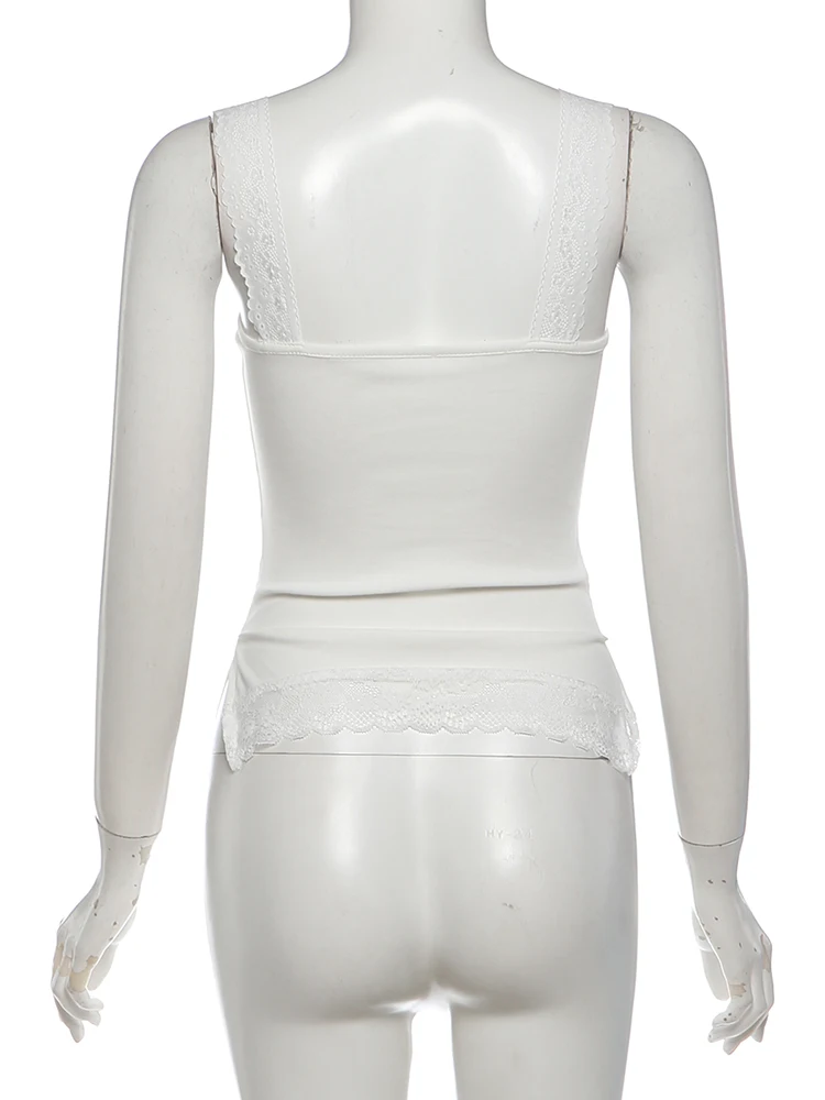 Weird Puss Spitzen-Patchwork-Camisole für Damen, tief ausgeschnitten, eng anliegend, mit seitlichem Schlitz, Midnight Sexy Hottie, wilder Sommertrend, Streetwear – Detail 10