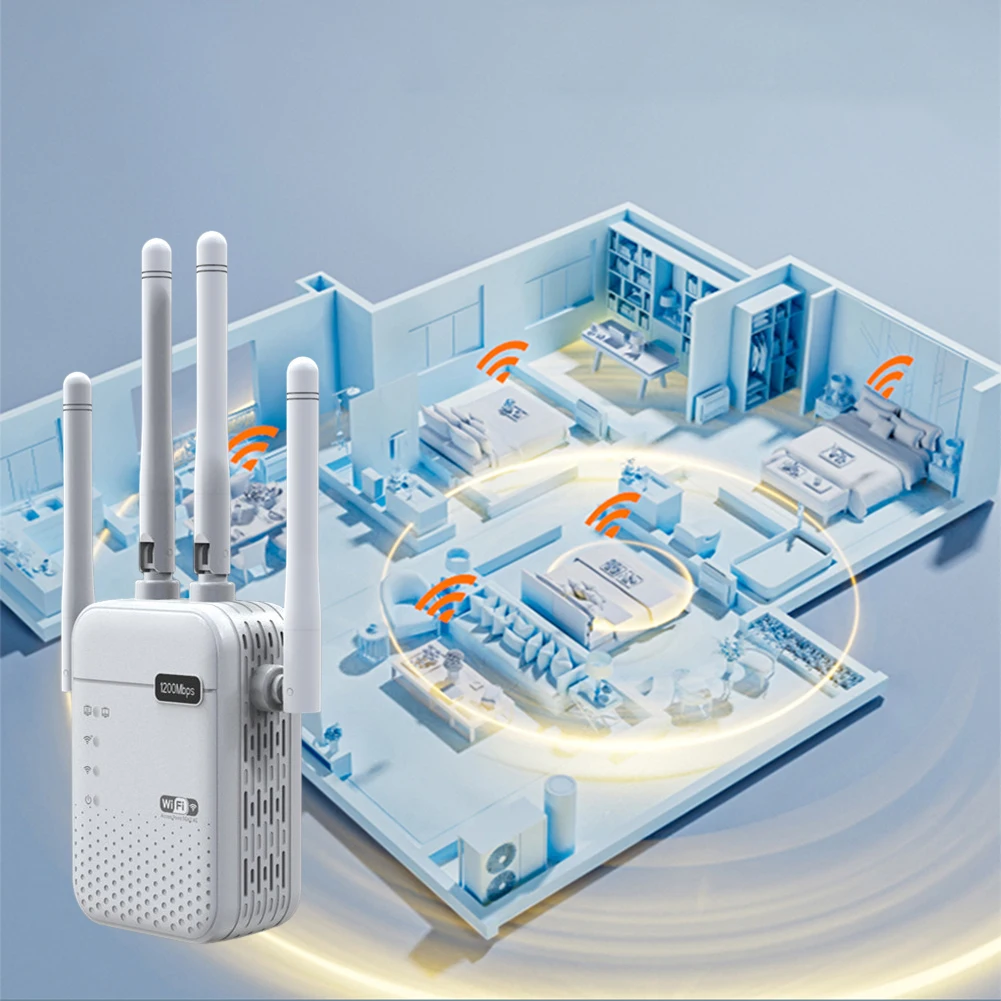 

1200Mbps WiFi Signal Booster 4 External Antennas 5GHz & 2.4GHz Dual-Band Internet Extender for Home Office
