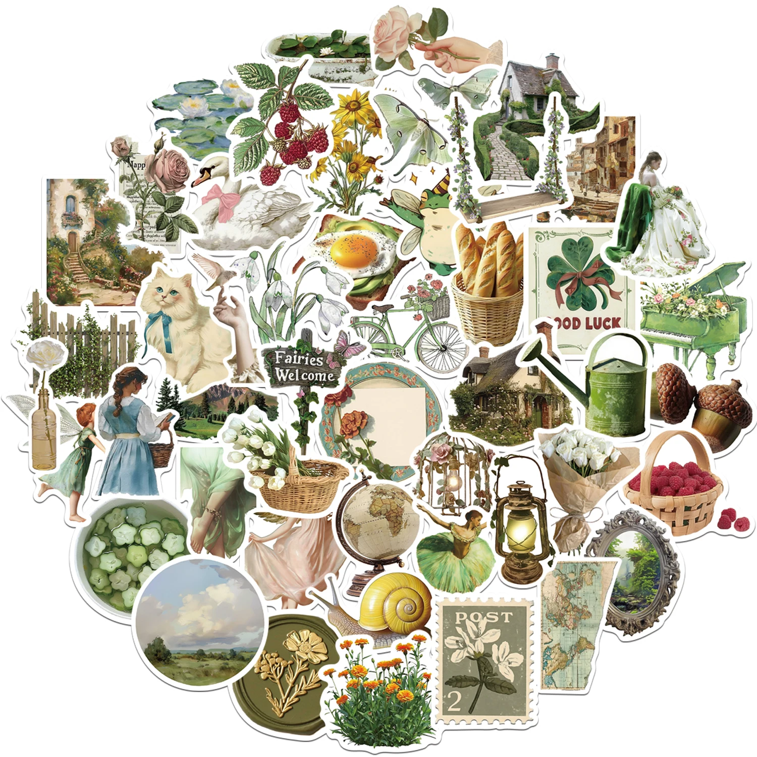 

50 PCS Vintage Stickers for Kids Girls Teens Adults Retro Aesthetic Stickers for Scrapbooking Kindle Planner Junk Jounrey Laptop