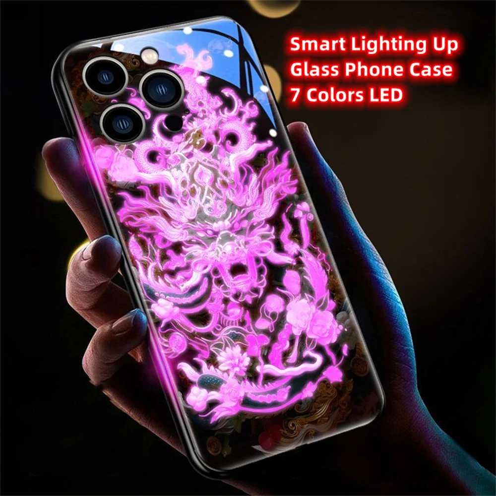 Mech Golden Dragon Sound Control LED Flash Case Luminous Glass Cover For Huawei P60 P50 P40 P30 Pro Plus Mate 50 E 40 30 5G