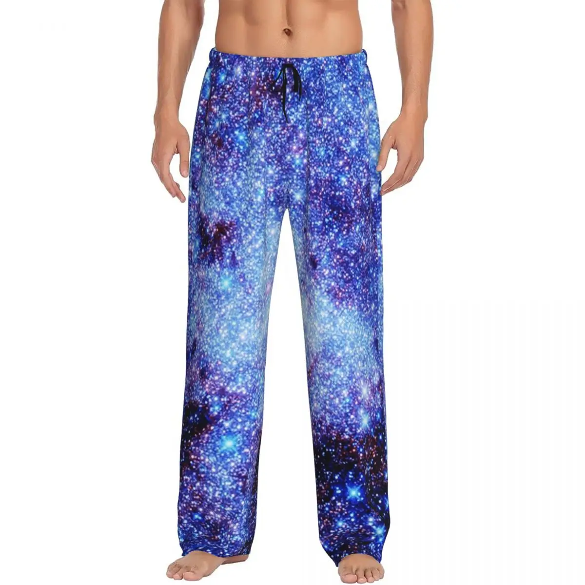 

Пользовательские Galaxy Sparkle Stars Periwinkle Синие пижамные штаны Мужская одежда для сна для сна с карманами