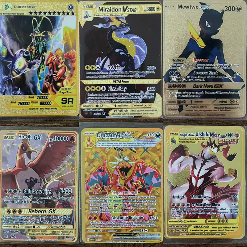 Charizard Miraidon Mewtwo Ho-Oh Karten Metall Englische Karten Arceus Golden Limited Kindergeschenk Spiel Kampf Sammelkarten