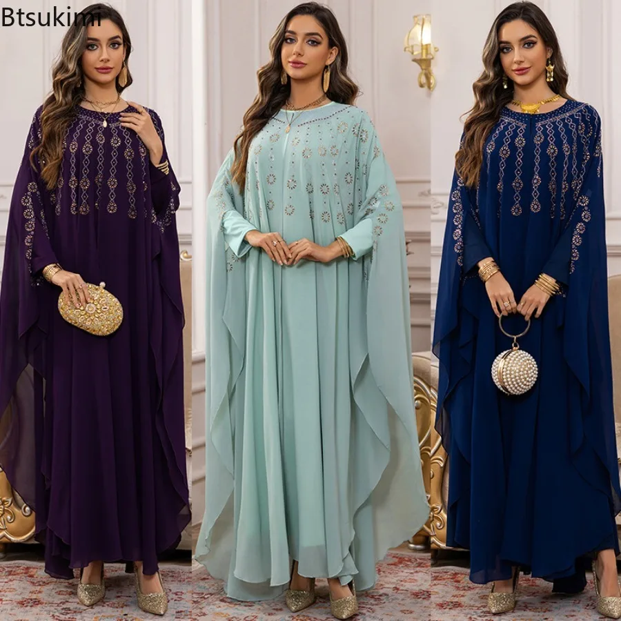 

Мусульманский модный костюм 2026 года: комплект из 2 предметов с накидкой-абайей, роскошный шифоновый халат-кафтан для женщин из Дубая, для свадеб и торжественных мероприятий