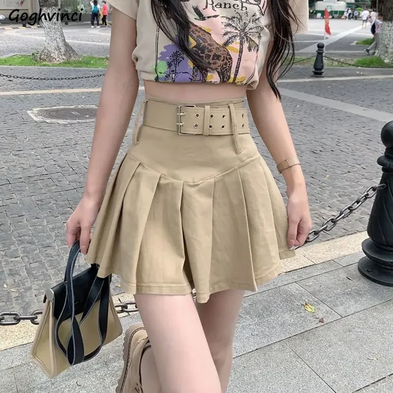 

Skirts Women Mini Pleated Elegant Korean Style Fashion Ladies Streetwear Summer Slim Fit Casual Belt All-match Chic Design Retro