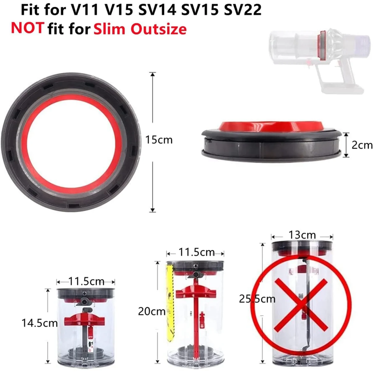 FZFZ Parti della tazza del contenitore della polvere aggiornate per V11 V15 SV14 SV15 SV22 Anello di tenuta e parti del coperchio del kit parti di ricambio