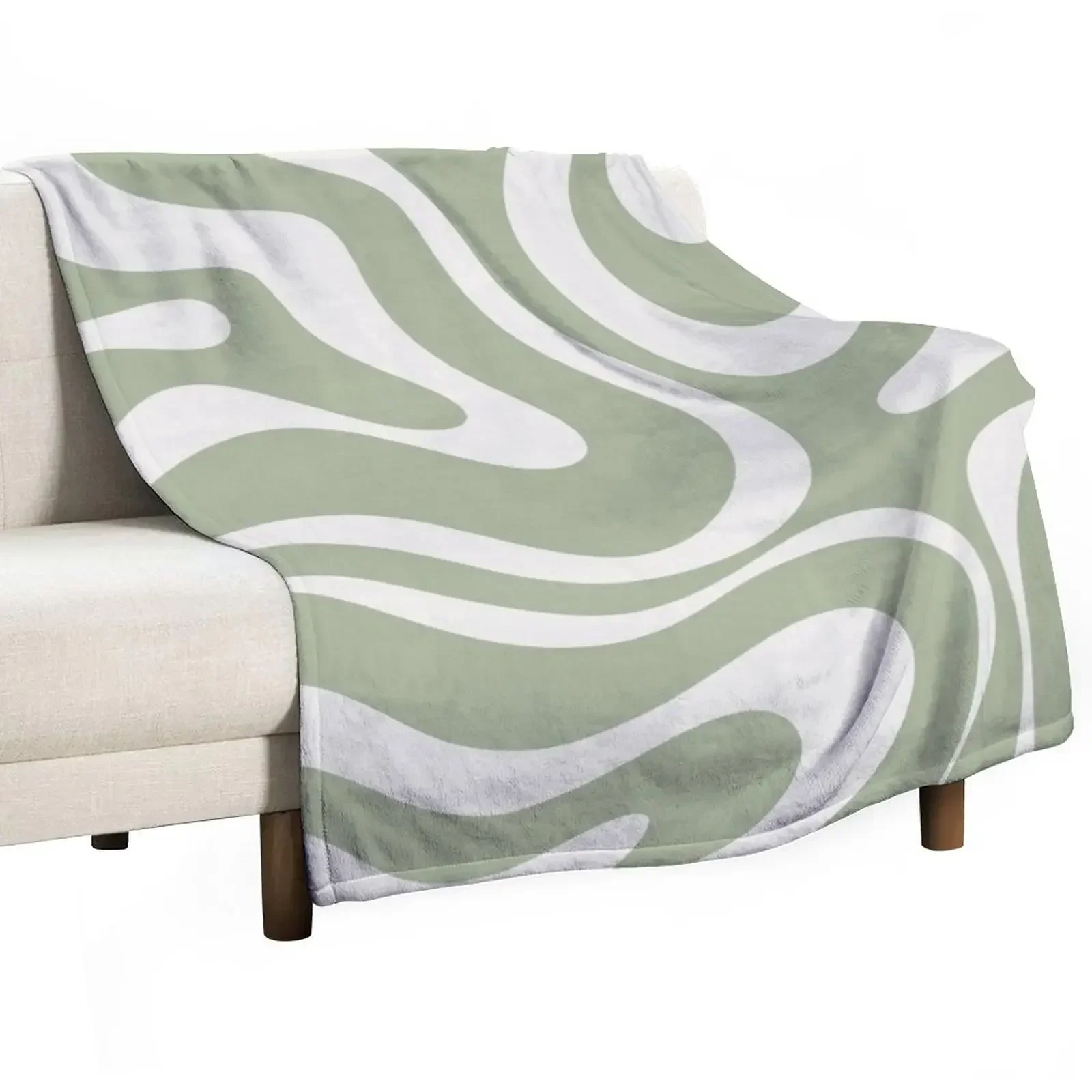 

Liquid Swirl Abstract Pattern in Sage Green and Nearly White Throw Blanket Beach for babies Sofa Blankets