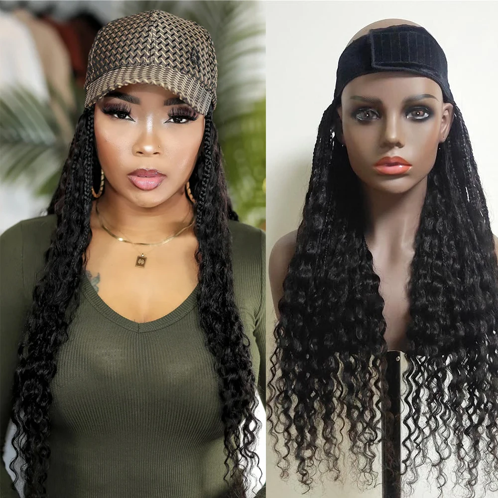 Grab & Go Human Hair Braid Band Wigs Braidsband With Curl Ends Boho Braid Band Wig Braids Around the Eers Natural Color 20 Inch