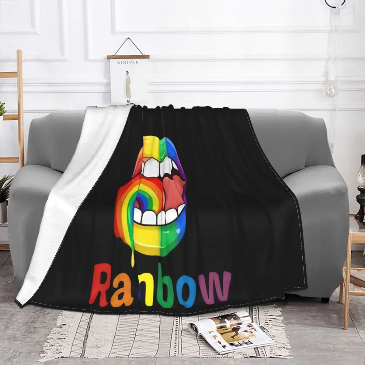 Taste The Rainbow Sexy Lips Lgbt Pride Anime Bedroom Couple Blankets Blankets And Blankets Throw Blanket