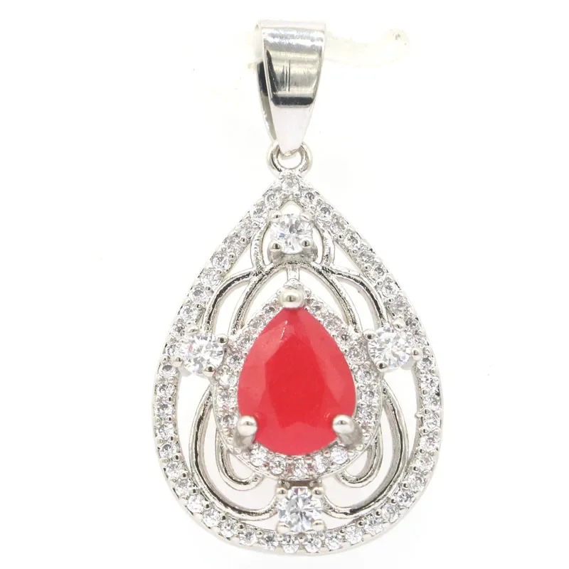 Real 925 Solid Sterling Silver Pendant Real Red Ruby Green Emerald Fire Rainbow Violet Topaz Mystic Topaz CZ