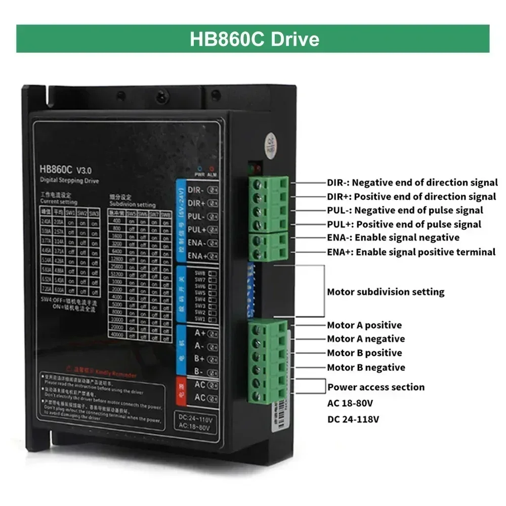 Nema34 86mm Open Loop Stepper Motor Driver Power Kit 6A 14mm Shaft 4.5/8.5/12NM Motor 400W Power Supply for CNC Robotic Arm