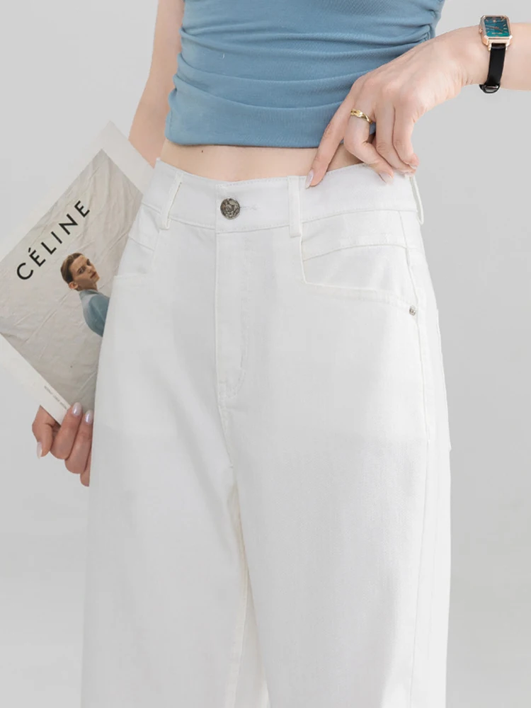 Frauen Kleidung Grundlegende Weiße Jeans Hohe Taille Lose Lange Hose Dame Elegante Denim Gerade Hosen Hosen Mujer Casual Mode Neue