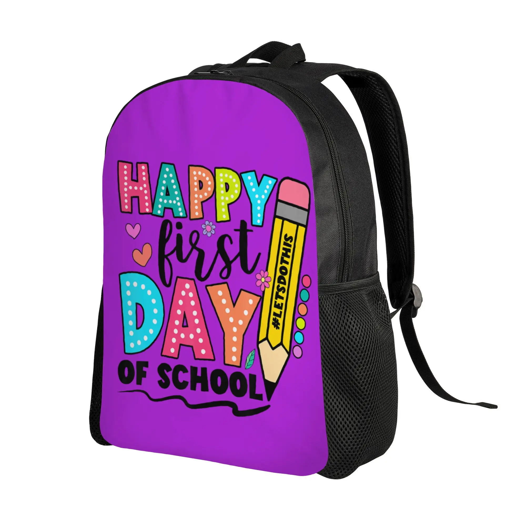 Happy First Day of School Backpack  Workout Backpacks Student Unisex Design Print High School Bags Pretty Rucksack
