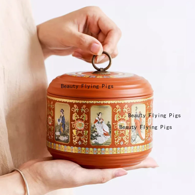 1 قطعة أربعة جميلة الأرجواني الطين الشاي الجرار المنزلية الشاي تخزين جرة مختومة Pu Erh الشاي يمكن صندوق مسحوق القهوة النمط الصيني