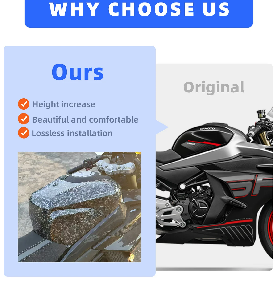 غطاء خزان الوقود الأسود اللامع ABS، غطاء خزان من ألياف الكربون ABS، ملحقات واقية لموديلات 2022-2025 CFMOTO 450SR SRS. #6