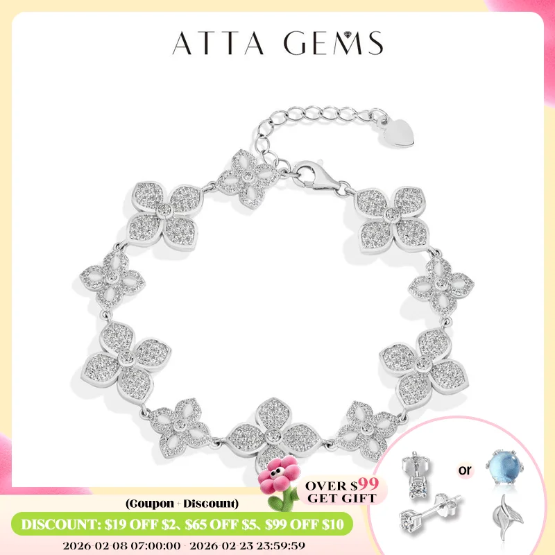 

ATTAGEMS Plants Eternity Moissanite Bracelet for Women 925 Sterling Silver Adjustable Classical Tennis Chain Trendy Fine Jewelry