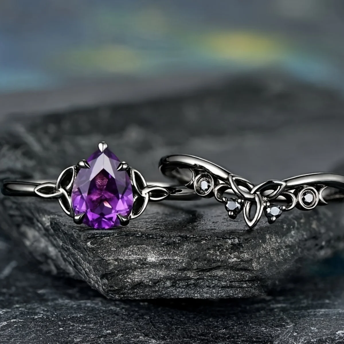 

2PC/set fashion personality simple luxury retro women's water droplet shaped synthetic zircon ring elegant romantic wedding engagement ring holiday birthday party send a vacation gift