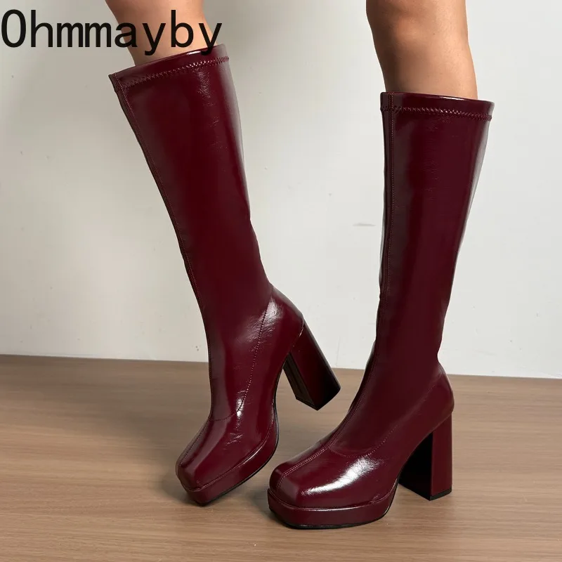 

Sexy Platform Thick Heel Women Knee High Boots Fashion Wedding Party Shoes Autumn Winter Ladies Elegant Slim Long Booties
