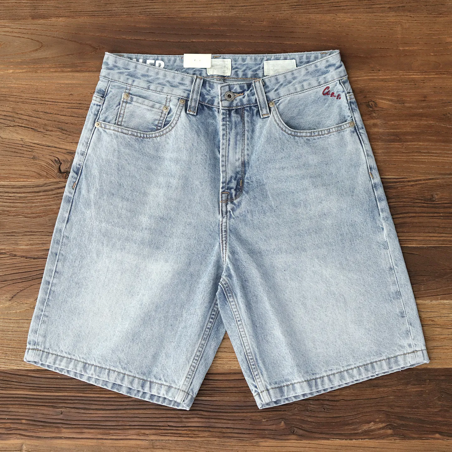 2026 Summer New American Retro Heavyweight Light Blue Denim Shorts Men's Fashion 88% Cotton Washed Straight Casual 5-Point Jeans