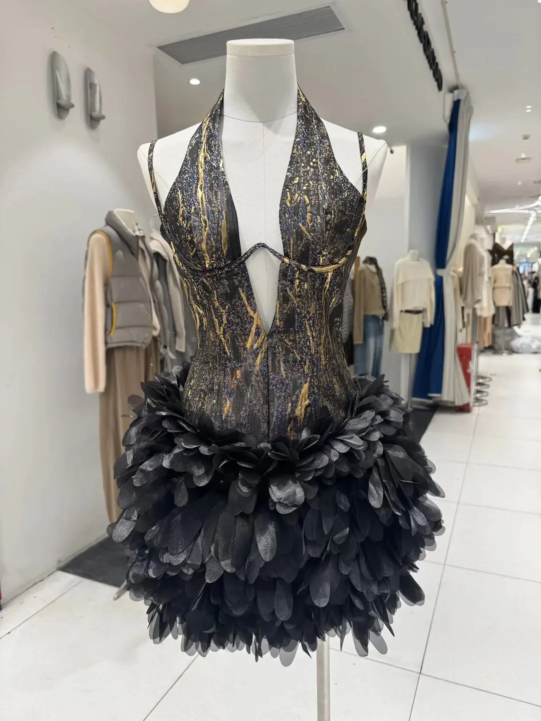 Women Fashion Sexy Halter Prom Gown Celebrity Club Mini Dress Glitter Design Cocktail Elegant Luxury Birthday Party Gown Vestido