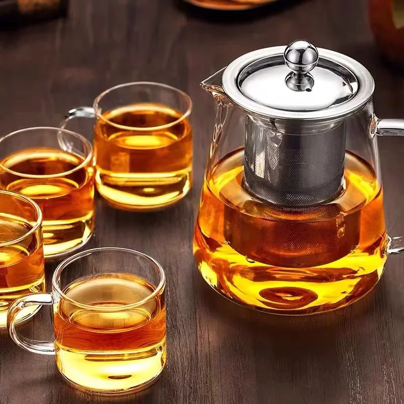 Upgrade Heat Resistant Glass Teapot with Stainless Steel Tea Strainer Infuser Flower Kettle Kung Fu Teaware Set Puer Oolong Pot