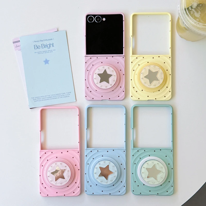 Korean Macaron Color Star Magnetic Phone Case For Samsung Galaxy Z Flip 7 6 5 ZFlip7 ZFlip6 Cover with Magsafe Stand Holder Capa