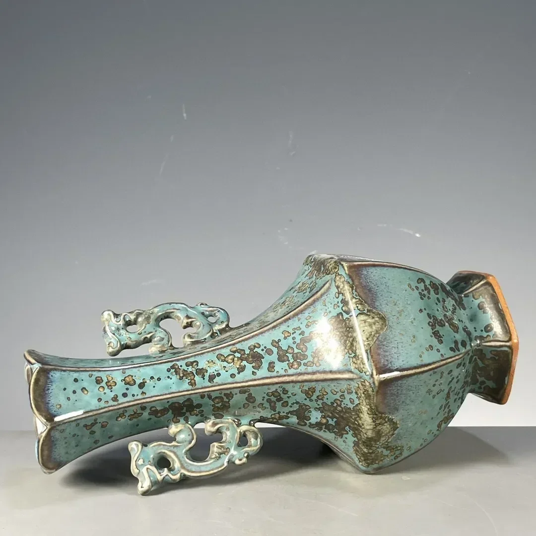 

Overseas Antique Antique Antique Porcelain Old Goods Collection Old Object Lu Jun Porcelain Hexagonal Binaural Vase A