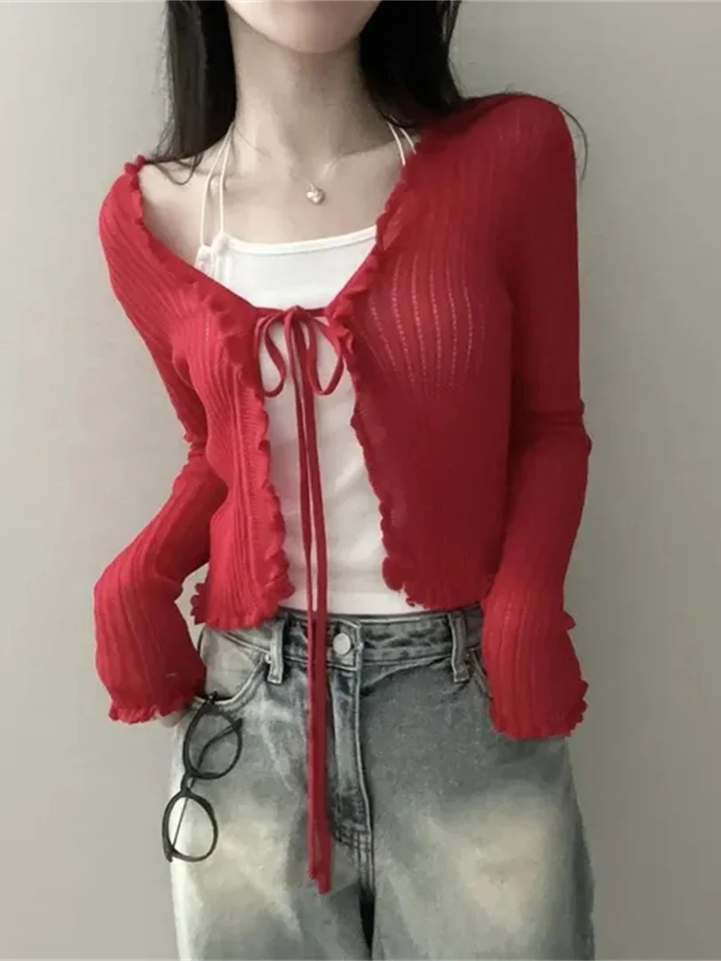 

Ele Knitted Open Cardigan Women's Long Sve Slimming Faionable Korean Sle Sun Protection Outerwear ort Length