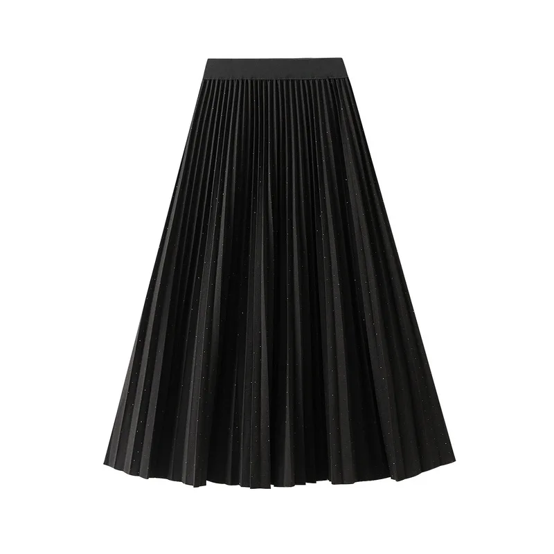 Hot stamping pleated skirt half skirt for women autumn/winter 2024 new elastic high waist mid length accordion skirt A-line skir