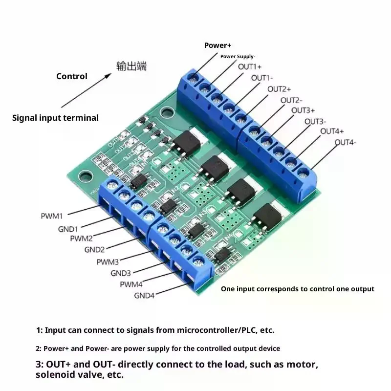 1 قطعة Optocoupler معزولة لوحة للقيادة للإضاءة LED وتحكم في محرك التيار المستمر 4-قناة PWM MOSFET التبديل تحكم