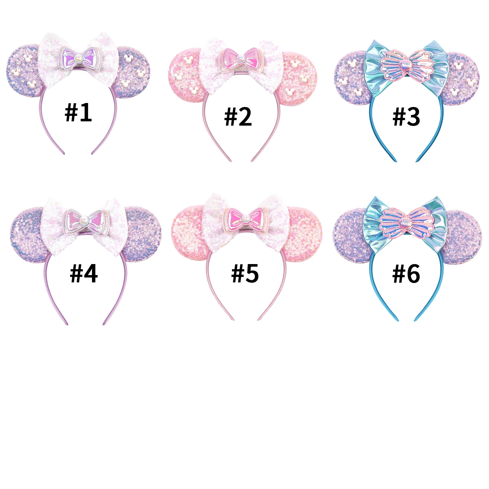 Meerjungfrauen-Mausohren-Stirnbänder, Meerjungfrauen-Serie für Damen, Party-Haaraccessoires, Charakter-Maus-Pailletten-Schleifen-Haarband, Kindergeschenke – Detail 2