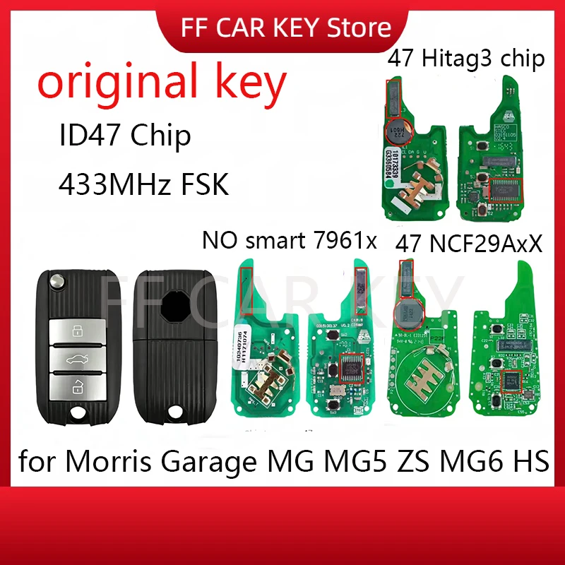 Original OEM Smart Remote Key Fob Keyless Go ID47 Chip 433MHz FSK for Morris Garage MG MG5 ZS MG6 HS