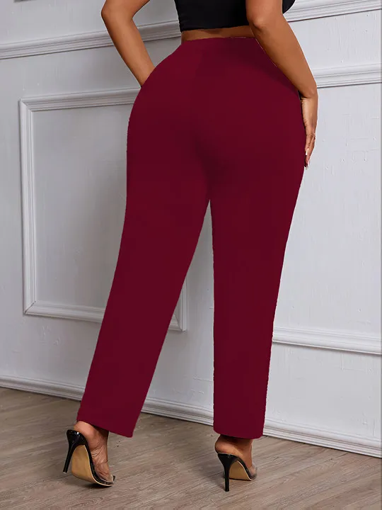 Plus Size Women Slim Long Pants, Comfort Trousers with Chain Waist