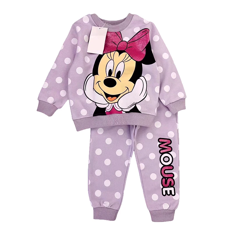 Fall Girl Cartoon Minnie Mouse Clothes Little Girl Toddler Plus Cashmere Set Winter Mom Baby Cute Polka Dot Cotton Sets