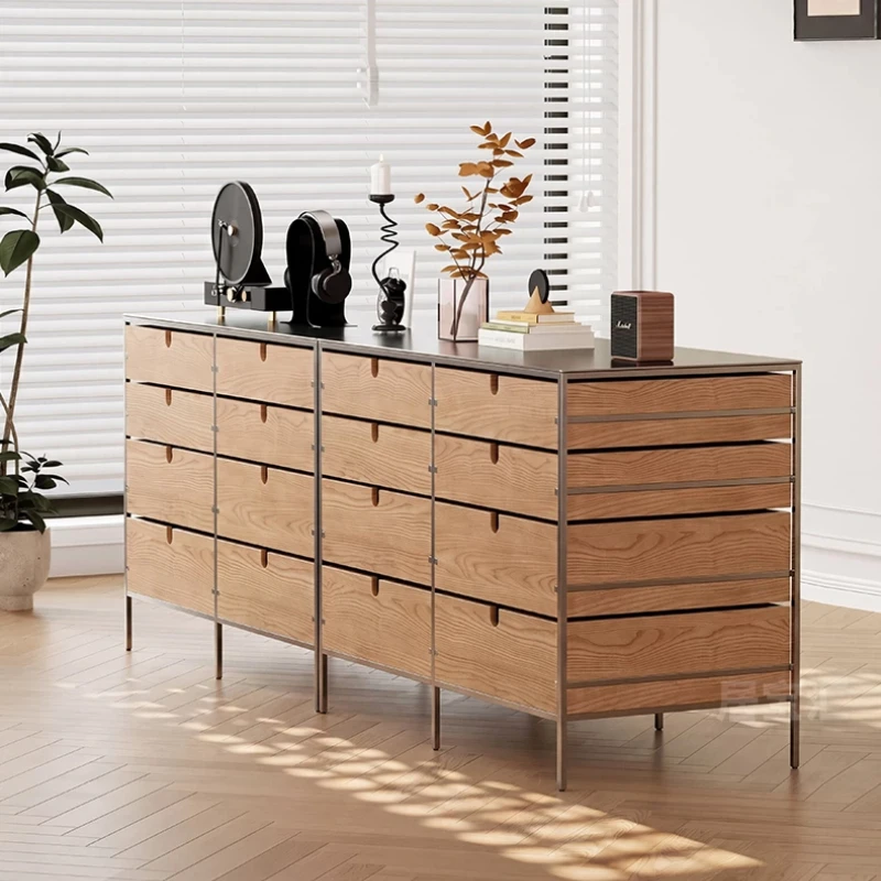 LMM antique one-piece TV cabinet solid wood stainless steel square island household living room side cabinet