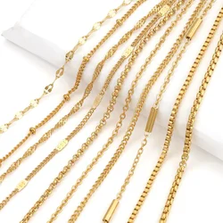5 PCS stainless steel Cuban bead corrugated chain DIY Pvd gold-plated necklace with lobster clasp adjustable chain wholesale