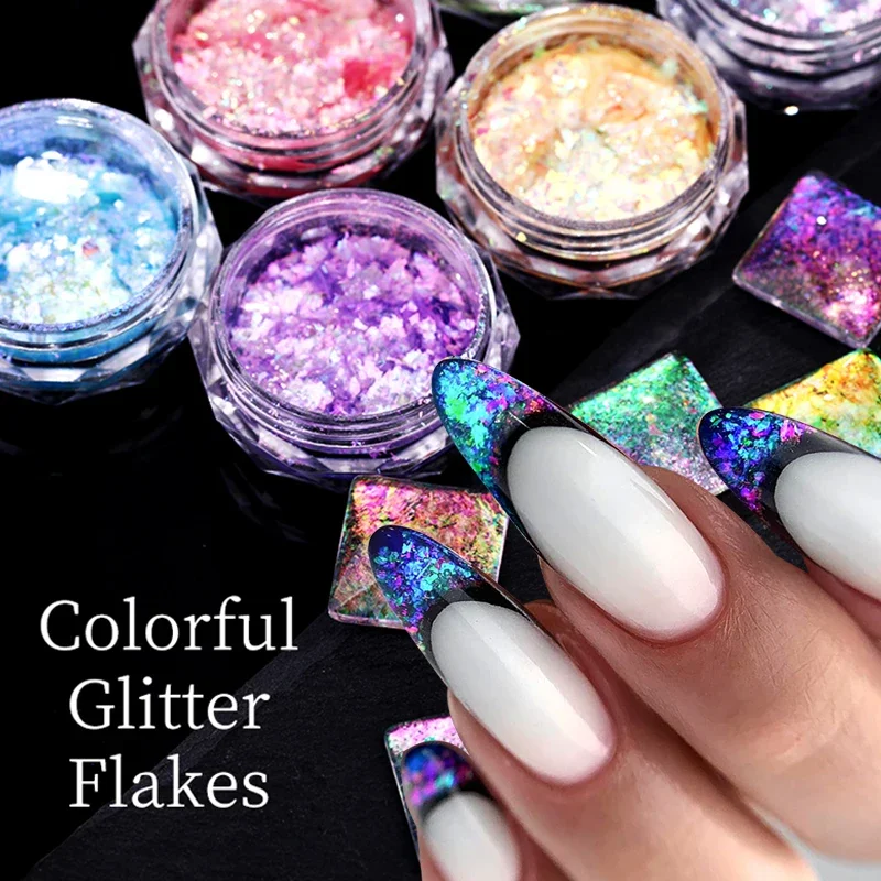 1 Box Aurora Nail Glitter Flakes Irregular Sparkly Gradient Aluminum Foil UV Gel Polish Sequins Manicure DIY Nail Art Decoration