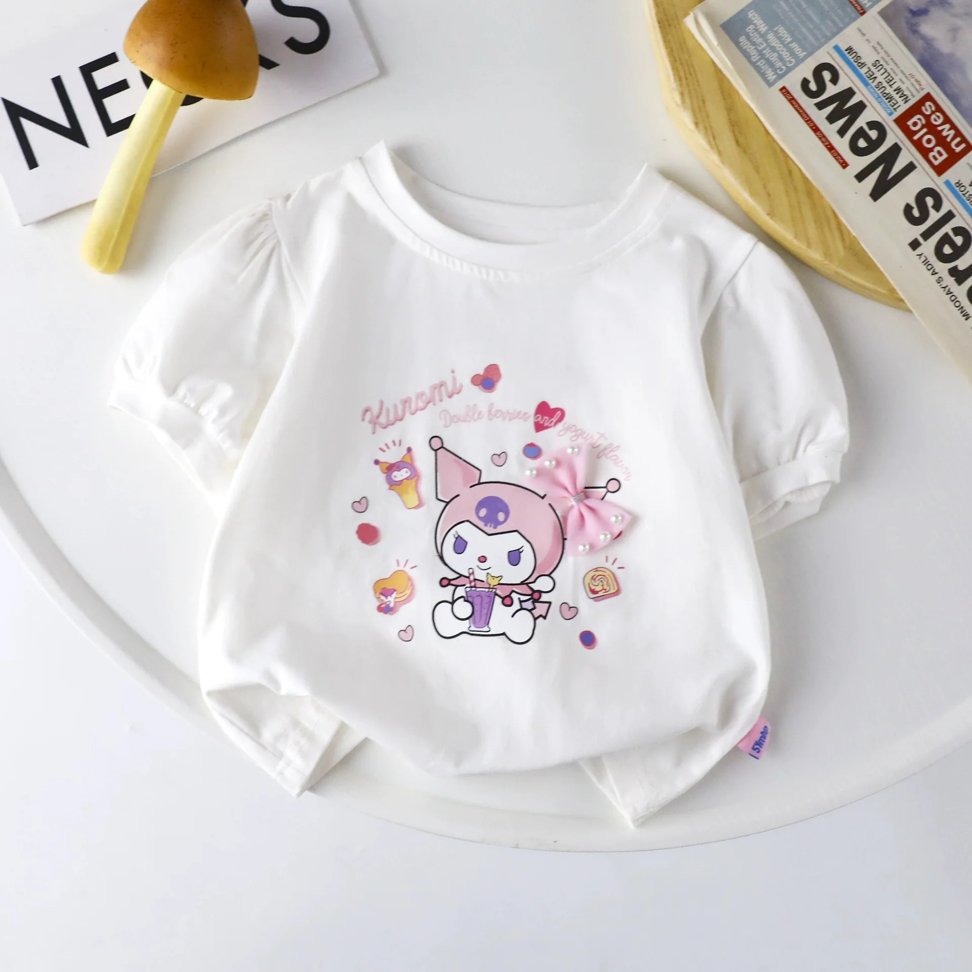 Camiseta Kawaii Sanrio My Melody Cinnamoroll de dibujos animados para niños, blusa informal de encaje de manga corta para bebé y Niña