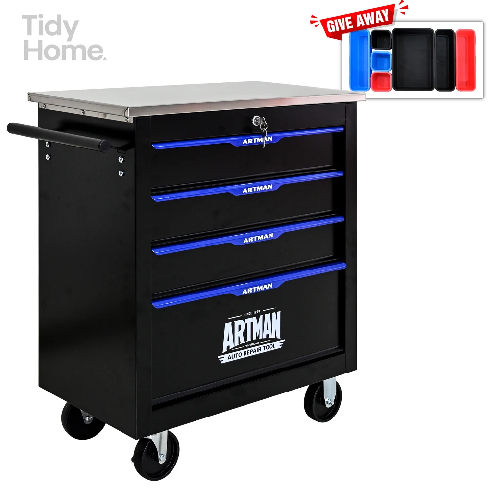 MULTIFUNCTIONAL TOOL CART WITH WHEELS and Cylinder Locking,Roll Around Storage Organizer Tool Cart for Garage/Warehouse,-BLACK