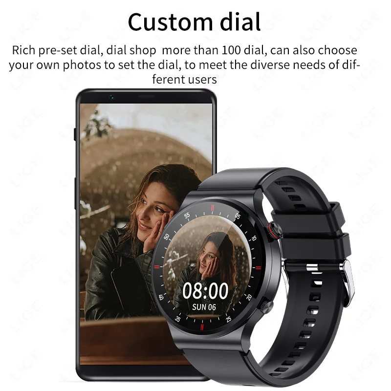 LIGE Bluetooth Call Smart Watch Men Full Touch Screen Custom Dial Sports Bracelet Health Monitoring Waterproof Smartwatch