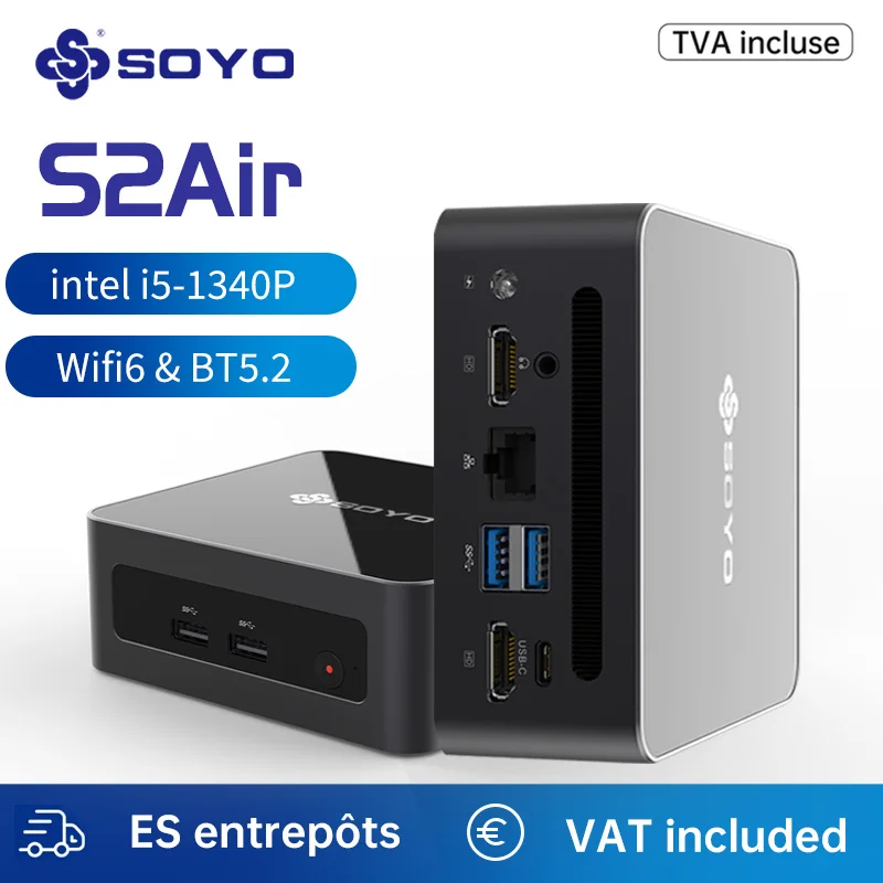 SOYO S2 Air MINIPC intel i5-1340P Mini PC Gamer DDR4 16GB RAM 512GB ROM NVME SSD Windows11Pro Portable Gaming Computer Host