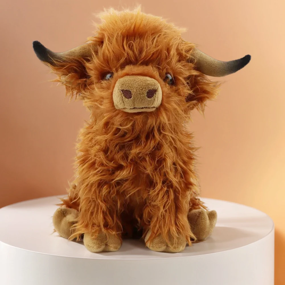 Cute Highland Cow Farm Plushie Realistic Plush Toy Animal Doll Soft Highland Cow Accompany Plush Toy Birthday Kids Baby Gift