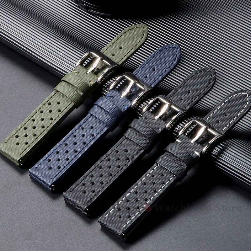 Premium Sailcloth Watch Strap 18/20/22mm Oxford Leather Band Fabric Watchband for Seiko Qucik Release Wristband Accessories