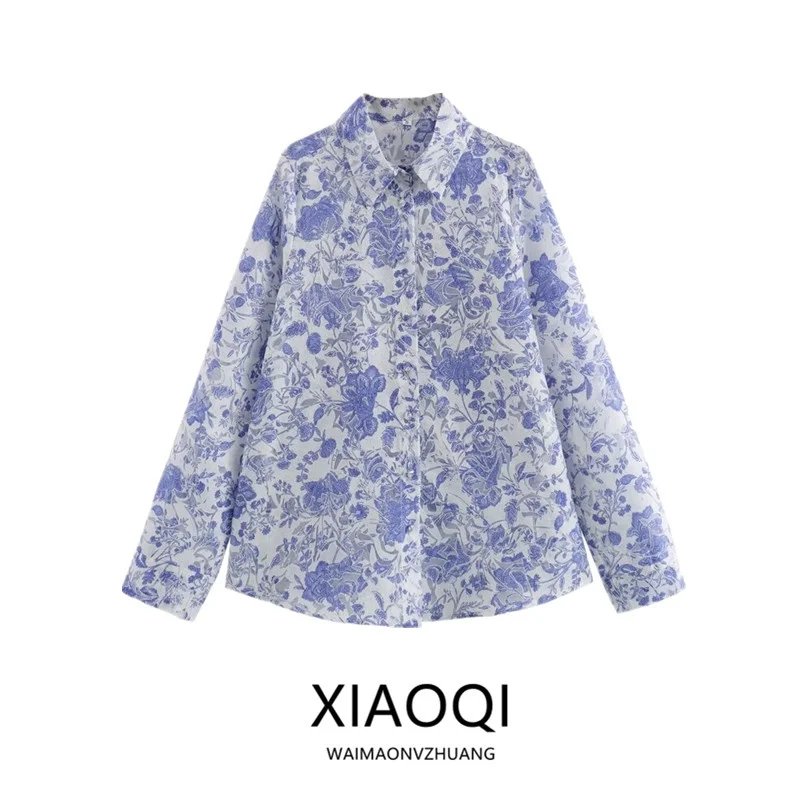 

Faionable Long Sve Floral Print irt Women's Premium Spring Summer New Arrival Versatile Straight Cut Ne irt