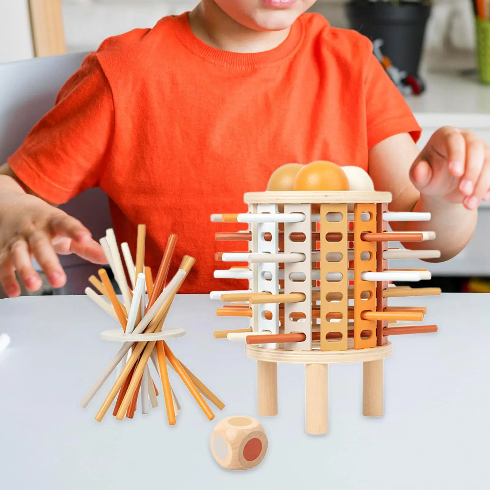 Colorful Wooden Sticks and Dice Travel Games Don't Let The Ball Drop for 3 4 5 6 Years Old Adults Boy Girl 2-6 Players Children