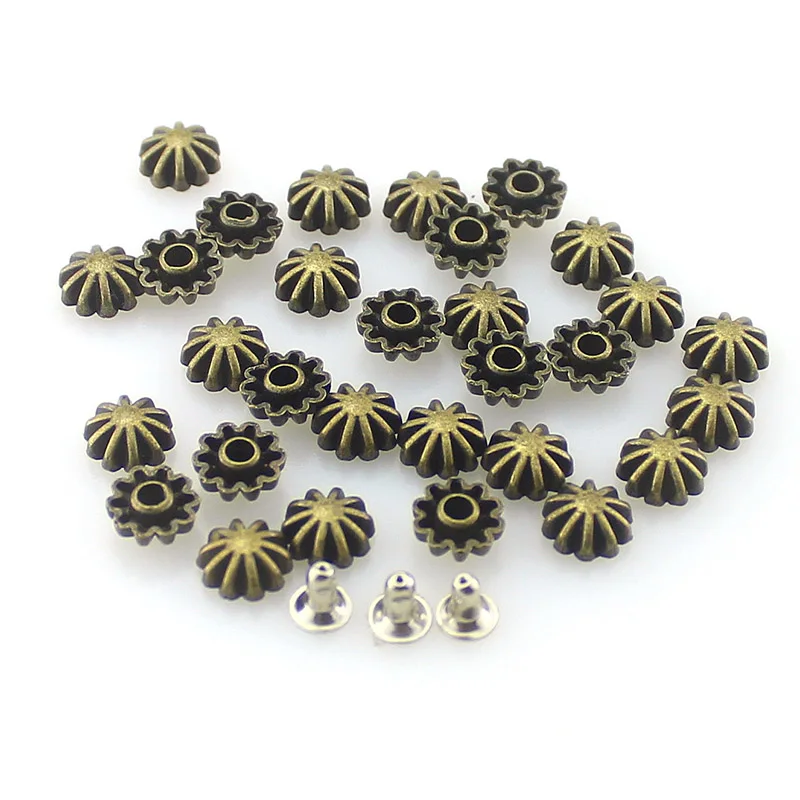 30pcs/bag of 9mm Pumpkin Daisy Rivets For Leather Punk Rock Spikes For Clothing Studs Handmade DIY Accessories