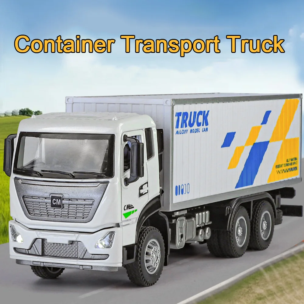 1:32 Alloy Container Transport Truck Cars Toy Models Wheel Pull Back Vehicles 3 Doors Opened Miniature Car Boys Educational Toys