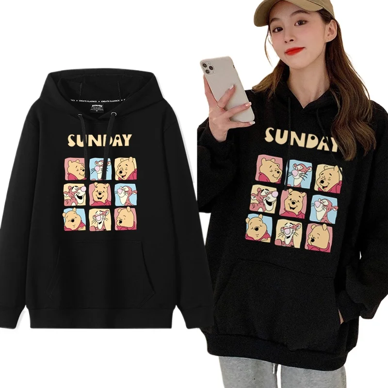 Cartoon Winnie the Pooh Mode einfacher Pullover Damen lockere und bequeme Kapuze vielseitige Paar Freundin Pullover Jacke