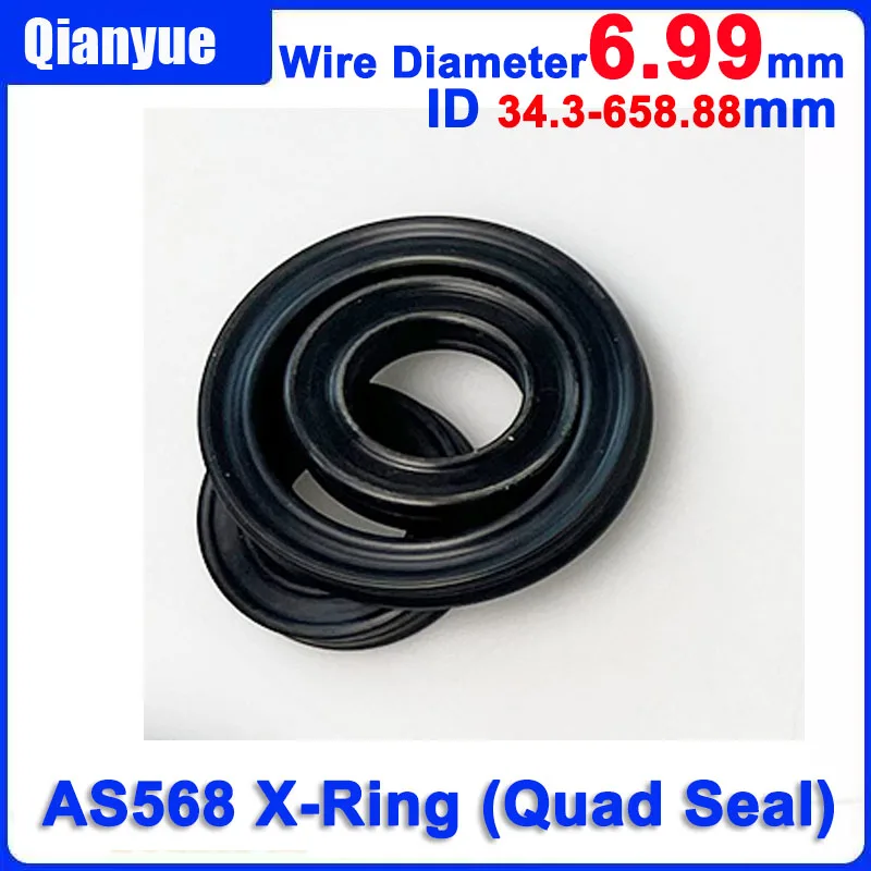 

AS568 X-Ring 6.99mm Cord ID 34-658mm - Oil & Wear Resistant Quad Seal, High Temp FKM/NBR for Hydraulic/Pneumatic