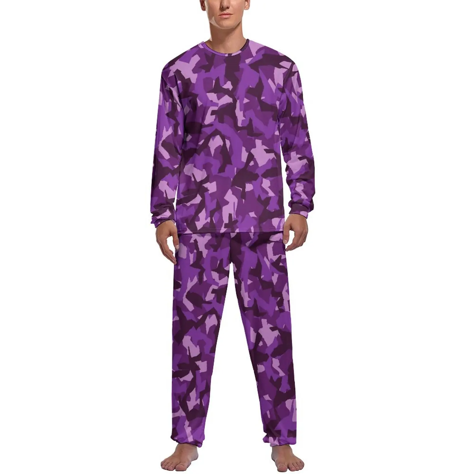 

Army Camo Pajamas Purple Camouflage Mens Long Sleeves Soft Pajama Sets 2 Pieces Home Autumn Graphic Sleepwear Birthday Gift